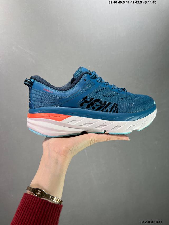 Hoka One One Bondi 7 余文乐同款 机能缓震跑鞋 1110519 美国新兴跑鞋品牌，鞋面部分采用工程网眼面料，可以确保必要的透气性能。而为了弥 - 点击图像关闭