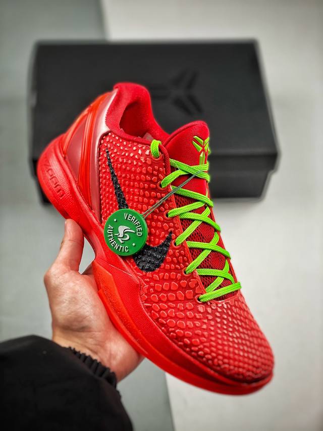 渠道优势 Nike Kobe 6 Protro Reverse Grinch 红色 S2纯原生产线 科比六代 #Zoom Turbo气垫后掌eva缓震 实战配置